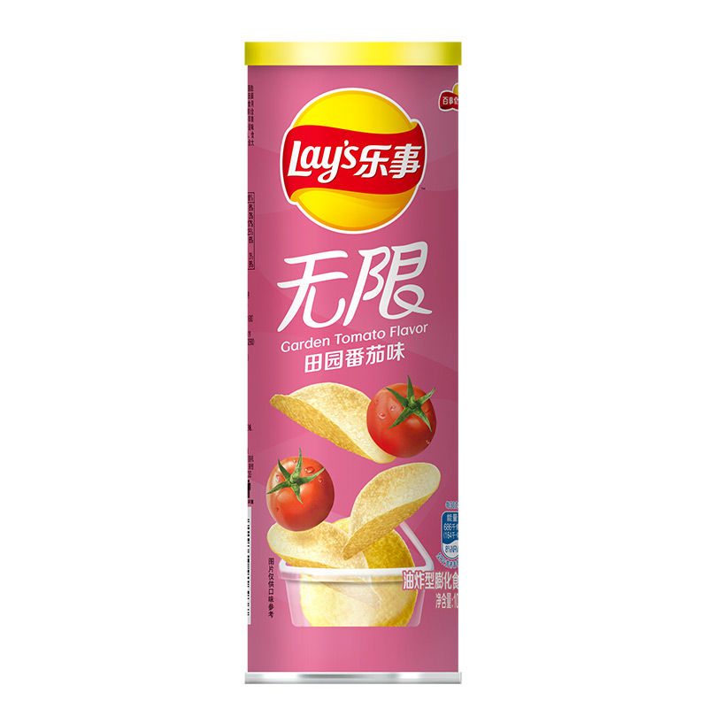 [6 Cans] Garden Tomato Flavor 104GLay’s Lay's infinite Potato chips 104g Drum  Cucumber lime barbecue tomato braised pork in brown sauce Black pepper Steak Original taste