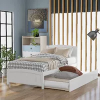 Twin size Platform Bed with Trundle Wood Bed Frame with
