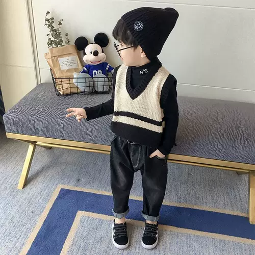 Трикотажный шерстяной жилет для мальчиков, детский демисезонный свитер, V-образный вырез, коллекция 2021