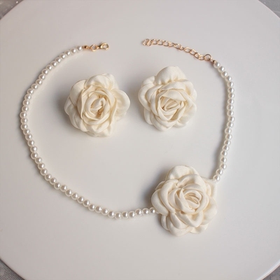 taobao agent Retro necklace and earrings for bride, chain for key bag , elegant choker, flowered, french style