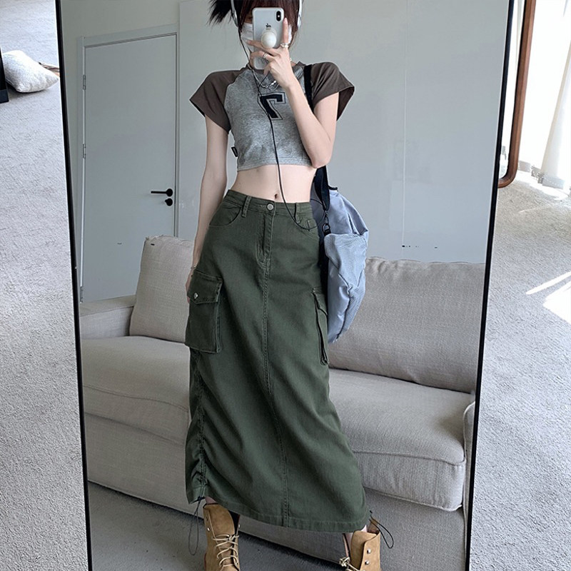 Retro workwear skirt for women, 2022 new autumn design, fashionable and Western-style, high-waisted A-line mid-length skirt