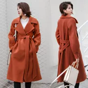 Len áo khoác nữ mùa thu và mùa đông 2018 new loose mỏng trung dài coat Lantern tay áo eo dày áo