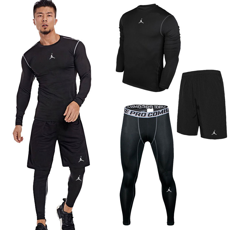 Long Sleeve Three Piece Suit (Jumpman)run motion Bodybuilding suit Five piece set Three large man Tight fitting Close fitting loose coat Short sleeve trousers shorts clothing
