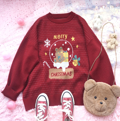 taobao agent Japanese cute sweater, knitted long-sleeve, with little bears, long sleeve