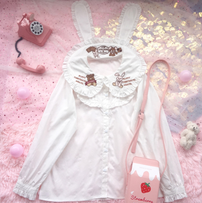 taobao agent Japanese doll, spring top, with little bears, with embroidery, doll collar