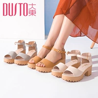 Giày nữ Dadong 2018 mới hè mới giản dị cao gót dày với một từ khóa dép nữ DW18X1413A giày sandal nữ đi học