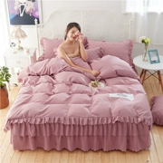 Cotton beded quilted bed bốn mảnh cotton công chúa gió màu rắn giường bìa dày quilt cover ren bộ giường màu đỏ - Váy Petti