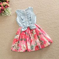 Летняя одежда, джинсовое хлопковое мягкое платье, детская одежда, в корейском стиле, в цветочек