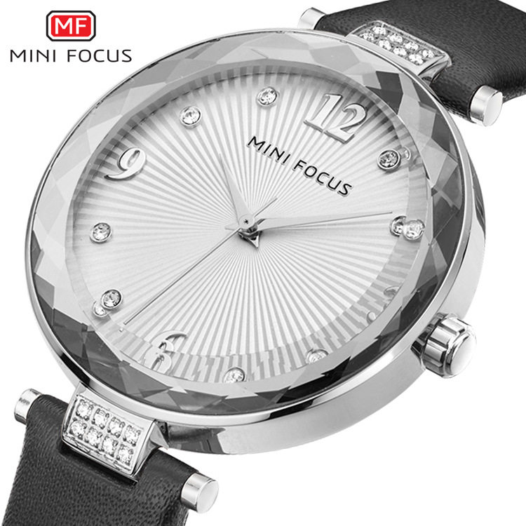 Women's Watch MINIFOCUS Fox Red Diamond  Cut Japanese Movement Leather Band 0038L_voghion.com