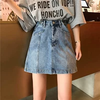 Летняя приталенная джинсовая юбка, модная мини-юбка для школьников, высокая талия, 2019, А-силуэт