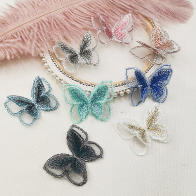 taobao agent Handmade DIY butterfly earrings Ear -headed head jewelry accessories, temperament, fairy double -layer embroidered butterfly clothing cloth sticker