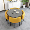 Gray round table+yellow leather chair 4 chairs