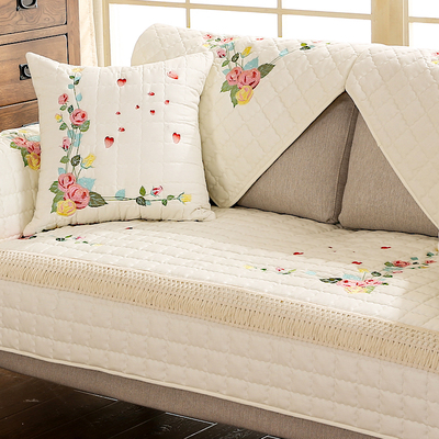 定做纯色沙发垫全棉四季布艺现代简约沙发套防滑组合沙发坐垫绣花