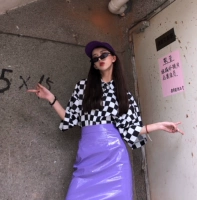 Retro cổng gió chic kẻ sọc áo sơ mi nữ + tím là mỏng kích thước lớn váy mùa hè hai mảnh phù hợp với thiết lập Hong Kong hương vị áo phông nữ đẹp