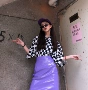 Retro cổng gió chic kẻ sọc áo sơ mi nữ + tím là mỏng kích thước lớn váy mùa hè hai mảnh phù hợp với thiết lập Hong Kong hương vị áo phông nữ đẹp