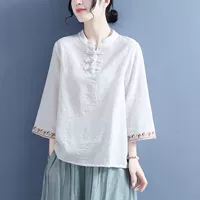 Японская элитная рубашка, жакет, с вышивкой, из хлопка и льна, по фигуре