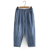 Летние тонкие джинсовые штаны, эластичная талия, большой размер