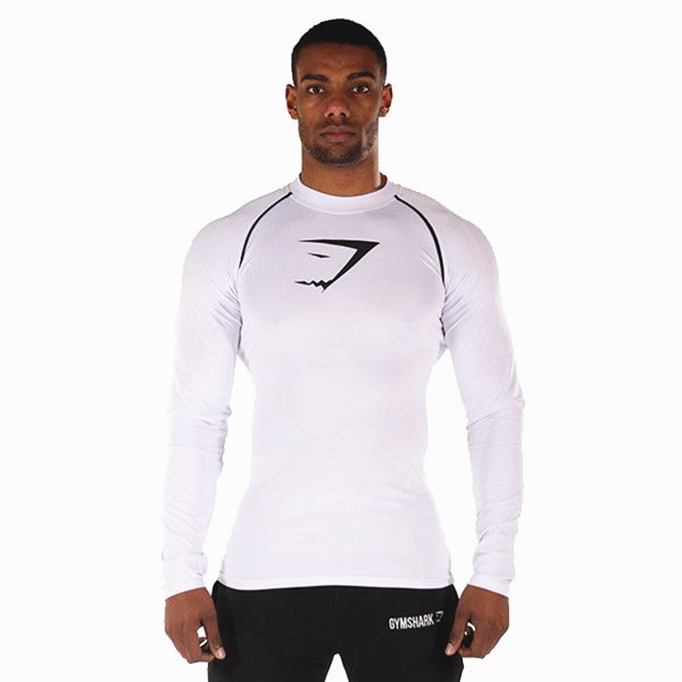 Whitegymshark Europe and America Chaopai Muscle brothers male run motion Bodybuilding Tight fitting Quick drying Long sleeve elastic force Fitness clothes