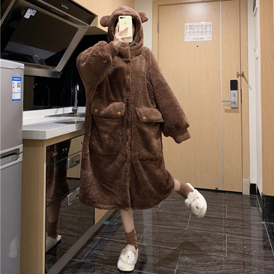taobao agent Coral velvet demi-season pijama, cute long cardigan with hood, bathrobe