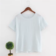 2019 mới văn học fan cuồng cotton ngắn tay áo thun nữ rộng rãi màu sắc mùa hè áo cổ tròn đáy quần áo phụ nữ - Áo phông