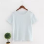 2019 mới văn học fan cuồng cotton ngắn tay áo thun nữ rộng rãi màu sắc mùa hè áo cổ tròn đáy quần áo phụ nữ - Áo phông áo thun tay lỡ