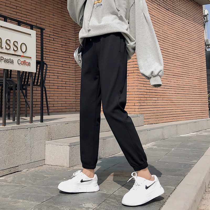 Pure Black Toe Binding (High Quality Version Without Pilling)ins Sports pants Women's trousers easy Show thin Spring and summer 2021 new pattern Korean version Internet celebrity Haren pants Tie one's feet leisure time sweatpants