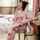 Đồ ngủ Hàn Quốc phụ nữ mùa xuân và mùa thu cotton dài tay phù hợp với phim hoạt hình mùa thu và mùa đông cô gái có thể mặc mùa hè tươi mát và đơn giản phục vụ tại nhà - Cặp đôi
