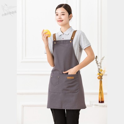 围裙定制logo印字奶茶店厨房防水防油餐饮花店女工作围腰挂肩H型
