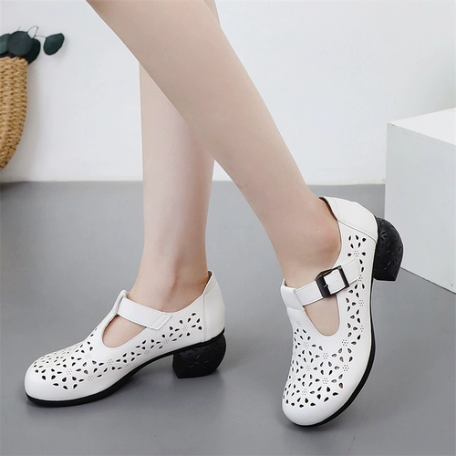 Белые туфли, обувь для кожаной обуви, летние танцующие сапоги для матери, мягкая подошва, из натуральной кожи, большой размер