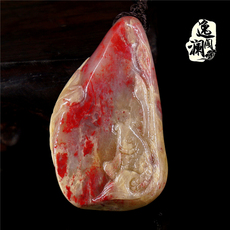 Украшения на шею 昌化鸡血石挂件 鱼 吊坠毛衣链