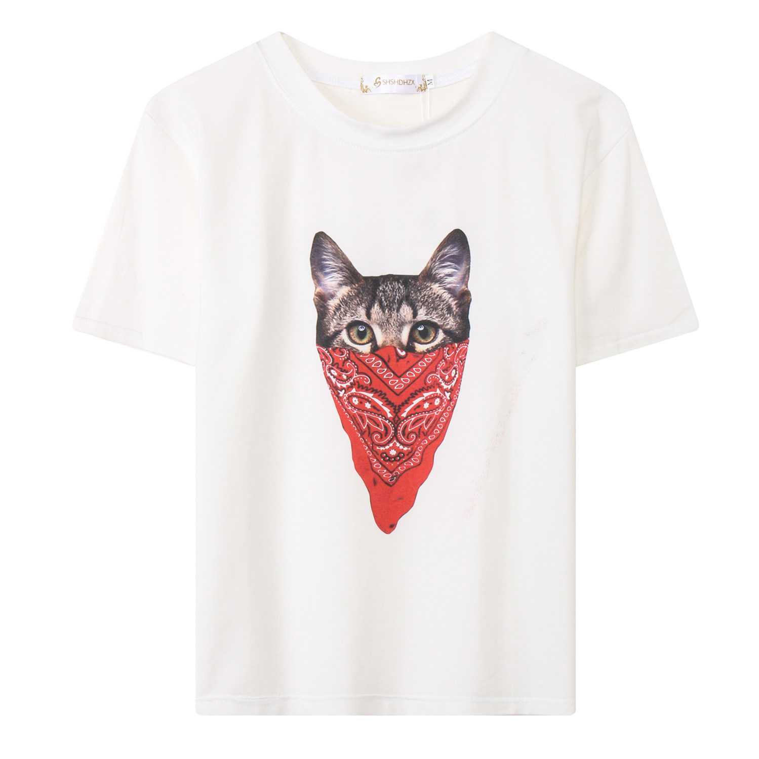 欧美潮流印花流氓猫咪t恤夏季男女款时髦短袖t恤上衣9006