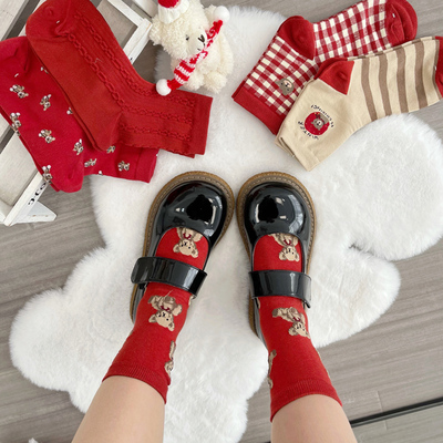 taobao agent Tide, red cute birthday charm, universal Japanese colored socks, with little bears, Korean style
