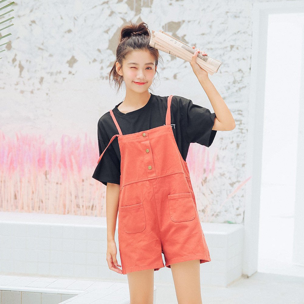 实拍5820#牛仔背带短裤女软妹显瘦宽松韩版ins超火的裤子