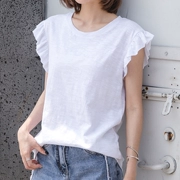 Mùa hè nữ nửa tay áo thun cotton rộng tay áo sơ mi sen lá ngắn tay mới Hàn Quốc phụ nữ áo cotton chạm đáy thủy triều - Áo phông