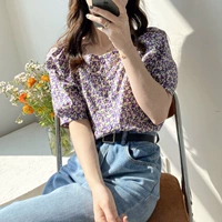 Шифоновый ретро модный жакет, летняя рубашка, в западном стиле, цветочный принт, квадратный вырез, сезон 2021