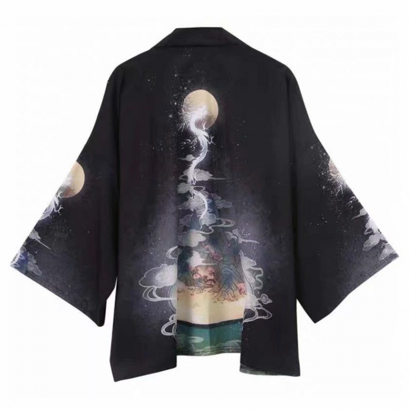 Moon Dragon Taoist Robe Blackmen's wear improvement Hanfu Chinese style summer Thin Tang costume Chaopai Short sleeve Taoist Robe Cape Xianqi Retro Sunscreen