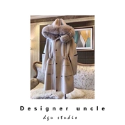 DGU studio Dingjin Sen áo len Albaka đôi phải đối mặt với cashmere áo khoác mùa đông dài nữ