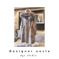 DGU studio Dingjin Sen áo len Albaka đôi phải đối mặt với cashmere áo khoác mùa đông dài nữ áo khoác dù nữ