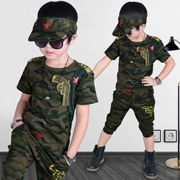 Trẻ em đồng phục quân đội ngụy trang ngoài trời phù hợp với chàng trai mùa hè ngắn tay áo hai mảnh trẻ em mùa hè bông trẻ em mặc