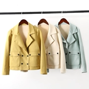 Áo khoác ngắn nữ mùa thu mới phù hợp với cổ áo áo ngực đôi áo khoác ngắn Áo khoác hàn quốc W8E228