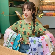 Váy hè mới 2019 của nữ sinh nhỏ tươi Nhật Bản ngọt ngào tay ngắn in hoa quả áo thun thủy triều hoang dã - Áo phông
