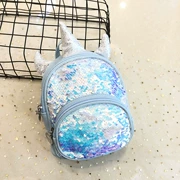 Hoa sương mù kỳ lân sequin túi đeo vai trẻ em phiên bản tiếng Hàn mới mini ra ba lô nhỏ in hình cô gái dễ thương ba lô - Ba lô