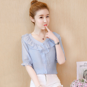 Mùa hè thanh lịch ngắn tay t- shirt ren đầu 2018 làn sóng mới Hàn Quốc phiên bản của siêu thần tính khí ngọt nước ngoài áo thun voan