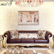 Biệt thự cao cấp full house tùy chỉnh nội thất phòng khách châu Âu tùy chỉnh da đơn sofa đôi + bàn cà phê vuông