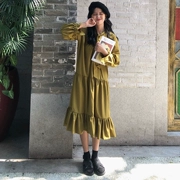 Mùa thu và mùa đông 2018 mới của Hàn Quốc phiên bản của phần dài lỏng tie Một từ váy eo cao váy của phụ nữ sinh viên váy thủy triều