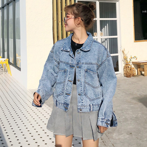 Mùa thu của phụ nữ áo khoác ngắn Hàn Quốc phiên bản mới hoang dã lỏng trở lại túi ngắn đoạn denim áo khoác sinh viên nữ triều áo nữ