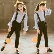 Quần áo trẻ em gái phù hợp với mùa thu mới lớn trẻ em phiên bản Hàn Quốc của tay áo kèn mỏng áo yếm hai mảnh - Phù hợp với trẻ em