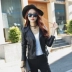 Chic da của phụ nữ áo khoác ngắn 2018 mới phong cách Hồng Kông Hàn Quốc phiên bản của đầu máy pu leather jacket là mỏng cao eo áo khoác da áo da bò xịn Quần áo da