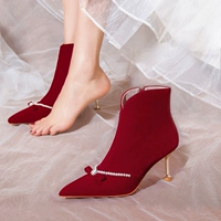 Зимние свадебные туфли, короткие сапоги, флисовые ботинки для невесты на высоком каблуке, коллекция 2023