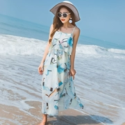 2017 phụ nữ boho váy dài mùa hè voan voan sling cao eo lớn đu bờ biển kỳ nghỉ bãi biển - Váy eo cao